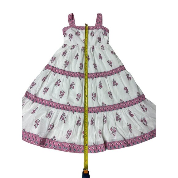 J Crew  Cottage Core Size 6P Tiered Midi Dress White Pink Floral - Picture 2 of 8